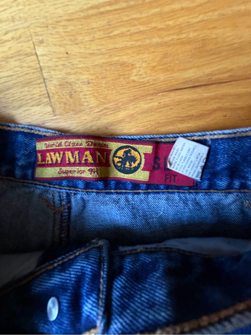 Vintage Lawman Western shorts blue jean brown faux suede pockets Sz 3 XS. - Picture 6 of 7